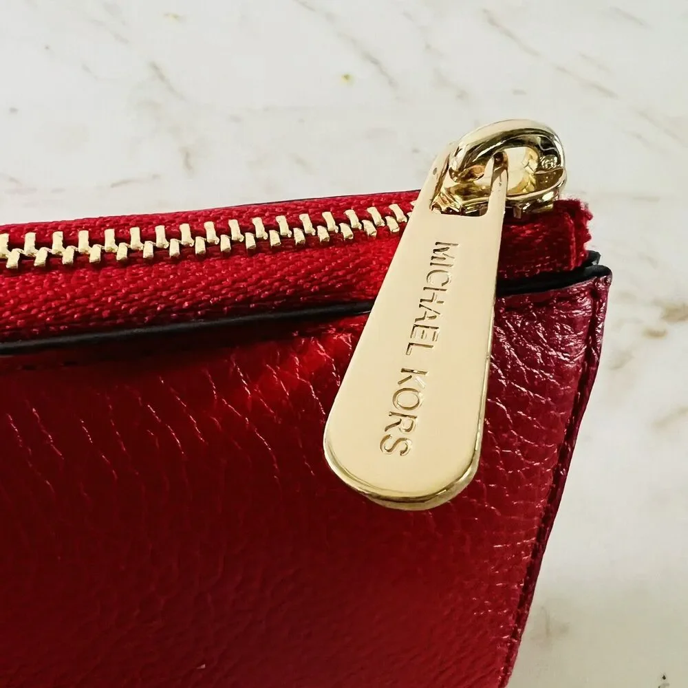 MICHAEL KORS Jet Set Travel Scarlet Leather Three Quarter Zip Continental Wallet